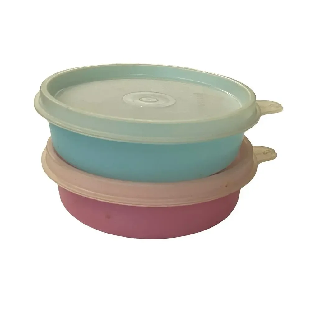 Tupperware Little Wonders Snack Bowls Set 2 Pink Blue 6oz 1286 Sheer Lid 215 VTG